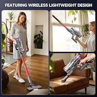 Cordless Vacuum Cleaner, Self-Standing Stick Vacuum with Smart LED Display, Powerful Suction Rechargeable Vacuum for Pet Hair & Hardwood Floors, Lightweight Battery Powered Vacuum for Home & Dorm-RED — image 7