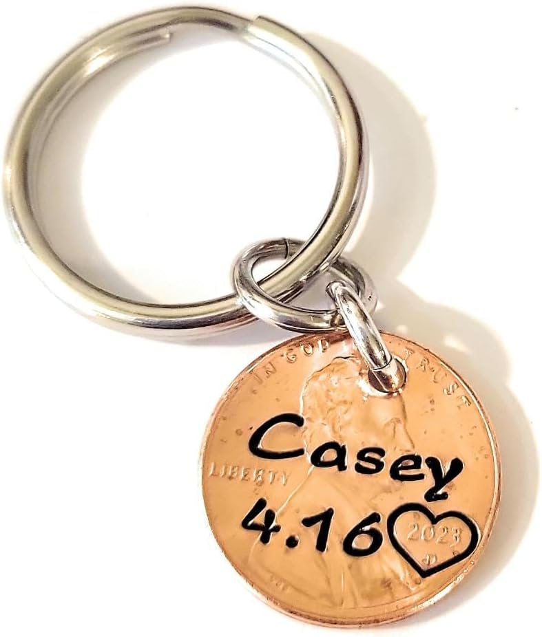 Tucker's Trinkets And Treasures Personalized Anniversary Year Penny Key Chain, Anniversary Date, Name, Initials, Personalized