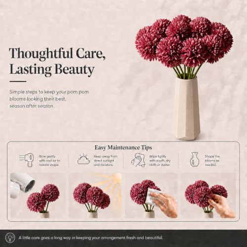 Image of Mandy's 12pcs Artificial Mauve Ball Chrysanthemum Flowers