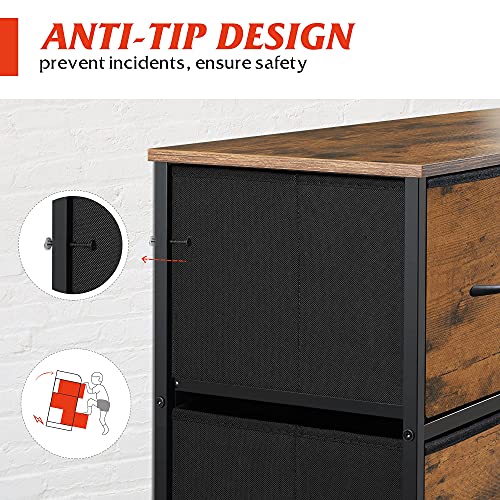 Wlive 9-Drawer Dresser, Fabric Storage Tower For Bedroom, Hallway, Nursery, Closet, Tall Chest Organizer Unit With Fabric Bins, Steel Frame, Wood Top, Easy Pull Handle, Rustic Brown Wood Grain Print #TOP7