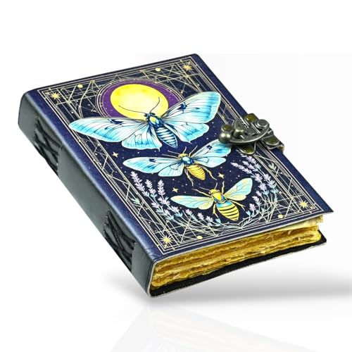 Grimoire de sorcière en cuir fait main avec papillon de nuit Luna journal intime 200 pages