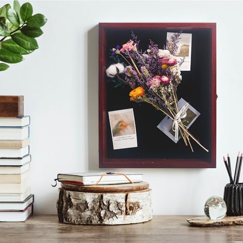 Image of FramePro Shadow Box Frame Display Case 16x20 with Removable Shelves, Deep Memory Box Trinket Knick Knack Shelf Cabinet for Collector, Keepsake Coins Military Medals Wedding Flowers Cherry