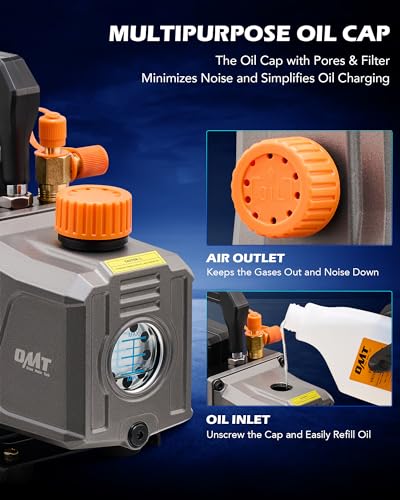 Image of Orion Motor Tech Vacuum Pump, 4 cfm 1 /3 hp HVAC Single Stage Vacuum Pump for R12 R22 R134a R410a R502, Auto AC Vacuum Pump Kit for Automotive Air Conditioner Resin Degassing & More, Oil Included
