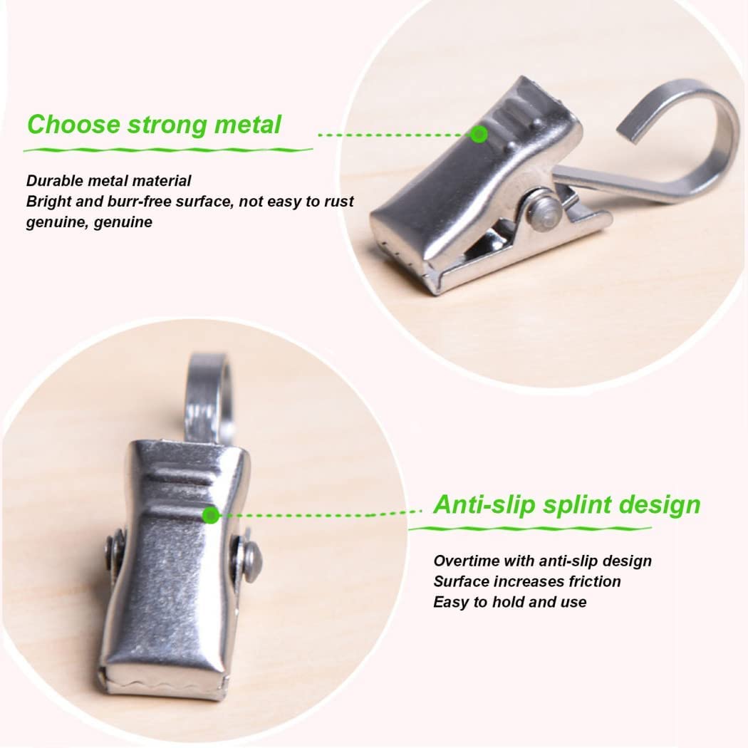EISTEE Gardinenringe, Gardinenhaken, Aufhängeringe, 50 Stück, rostfreie Vorhänge aus mattem Edelstahl, Metall-Vorhangringe mit Clips for Kunstausstellungen (Color : H)