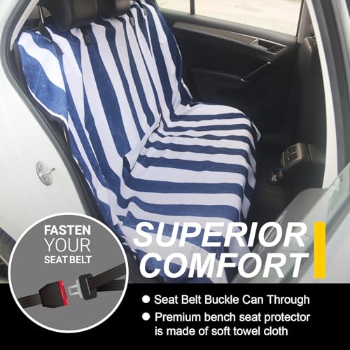 Image of Back Seat Cover for Car Trucks Van SUV Jeep,Waterproof Rear Bench Towel Seat Covers for Dogs and Kids,Automotive Backseat Protector (Blue Stripe)