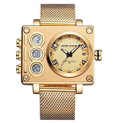 Preisvergleich Produktbild Herren Quarz Elektronische Doppelanzeige Armbanduhren Persönlichkeit Quadratische Platte Mit Tabelle Automatisches Datum Herrenuhr Armband Volles Gold