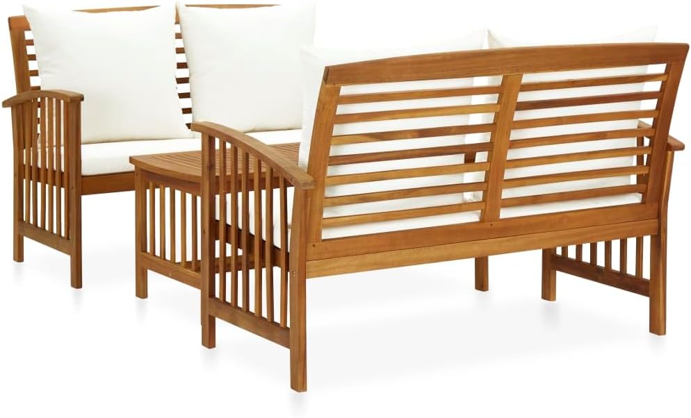 vidaXL Patio Furniture Set 3 Piece, Patio Bench Seat with Coffee Table, Wooden Dining Set for Garden Balcony Porch, Modern, Solid Wood Acacia