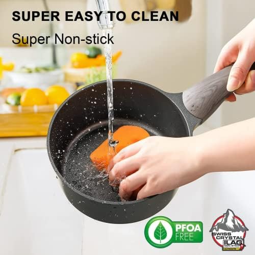 SENSARTE 18 cm Nonstick Sauce Pan with Glass Lid, Saucepan for Stove Top, Healthy Nonstick Pot with Lid, Small Soup Pan Milk Pan, PFOA Free