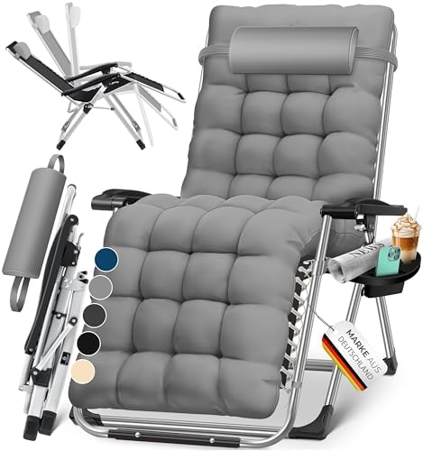 Bild 9 - KESSER® Sonnenliege Liegestuhl Klappbar & Wetterfest, Gartenstuhl Belastbar 200kg Ergonomisches Polster Extra Breit Verstellbare Rückenlehne Gartenliege inkl. Nackenkissen & Getränkehalter, Anthrazit