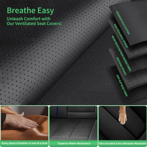 Image of Fit Forester Car Seat Covers for Subaru Forester 2007-2024 2025 2026 -Upgraded Premium Waterproof & Breathable Leather,Airbag Compatible,All-Weather Seat Cushion Protector,2 Front /Black-Blue