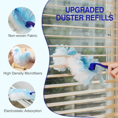 Image of 30 Count Duster Refills, Disposable Static Dust Removal Brush Replacement Head Compatible with Swiffer Duster Refills for Dusting Electronics Furniture Blinds Ceiling Fans, with 1 Short Handle (30)