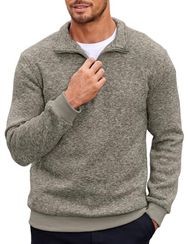 COOFANDY Men's Quarter Zip Pullover Casual Long Sleeve Sweater Slim Fit Sweater Mock Neck Polo Sweater