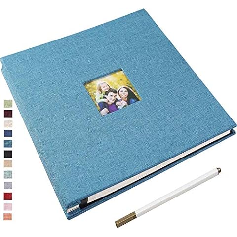 Yopih Self Adhesive Photo Album 28*27cm Magnetic Scrapbook Album with Window 40 Magnetic Double Sided Pages Linen Hardcover with A Metallic Pen DIY Anniversary Memory Book for Baby Wedding Family Cover