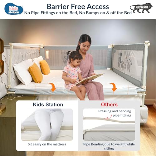 Image of Kids Station 1 Side Basic Bed Rail Guard (5.3ft x 2.6ft / 150x80cm), Bed Railing for Baby Safety, Kids Toddler Bed Protector Side Walls, Adjustable Height, Portable & Foldable (Grey)