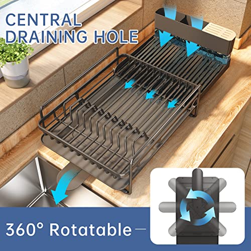 Pxrack Dish Drying Rack, Expandable(19.1"-26.9") Large Capacity Dish Rack And Drainboard Set, Stainless Steel Dish Drainers With Utensil Holder For Kitchen Counter, Black #TOP2