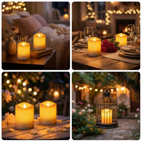 Image of Livinlarge Solar Candles Outdoor Waterproof,Flameless Votive Fake Candle |Dusk to Dawn,Auto On /Off,Solar White Pillar Candles for Wedding,Table,Party,Halloween,Christmas Decor,3 inchx4 inch, Set of 2(Plastic)