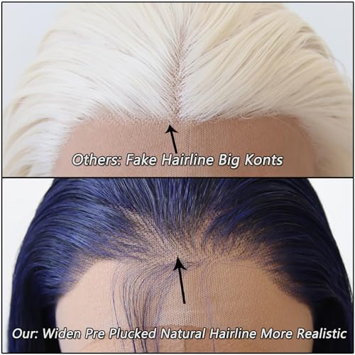 Towarm Dark Blue Wig Long Straight Navy Blue Synthetic Lace Front Wigs Pre Plucked Natural Hairline with Baby Hair for Black Women Heat Resistant Fiber Hair Cosplay Daily Wear Wig (Dark Blue) - Image 2