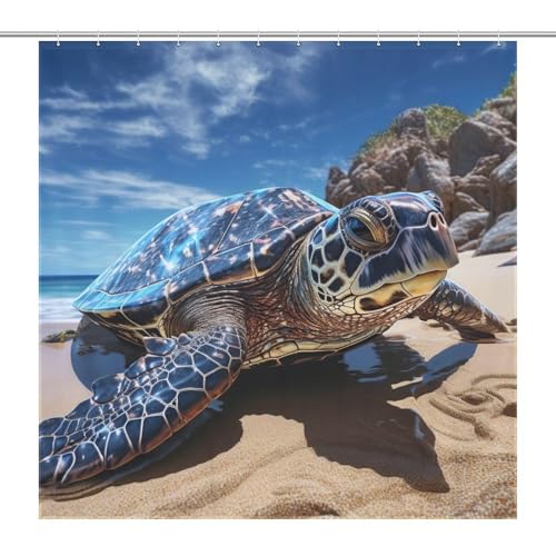 Rideau douche polyester imperméable 183x183 cm motif tortue de mer