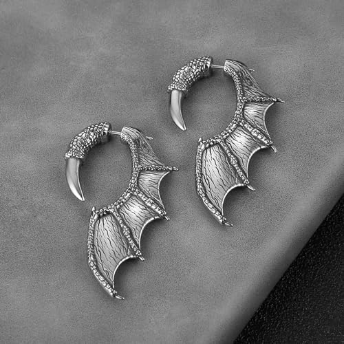 HZMAN Wings Earring for Men Stainless Steel Gothic Punk Retro Dargon Wing Stud Earrings Halloween Jewelry Gift3