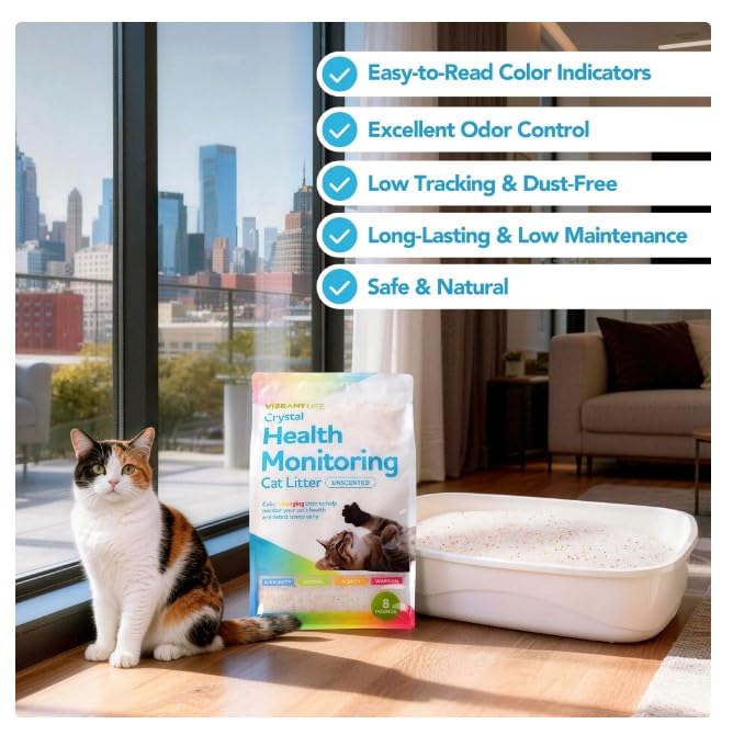 Vibrant~Life Crystal Health Monitoring Cat Litter, Unscented, Color-Changing, 8 Lb : Pet Supplies