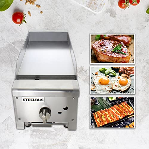 STEELBUS Commercial Gas Griddle-12''x23'' | Gas griddle flat top grill |19MM Thicken Heating Plate Heavy duty Stainless Steel gas Griddle,Countertop Griddle for Restaurant Equipment-22,000 BTU 6000W
