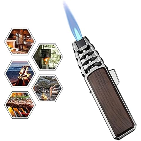 Windproof Lighter, Gas Lighter Straight Torch Blue Flame Lighter, Refillable Butane Torch Lighter, Adjustable Torch Lighter for Outdoor Camping BBQ Baking (1PC A) Cover