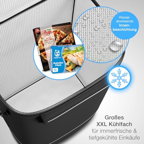 maxVitalis Einkaufstrolley Treppensteiger mit XXL Kühlfach, Einkaufsroller klappbar, Shopping Trolley höhenverstellbar, Reflektoren, abnehmbare Tasche 43 L, Hackenporsche (Treppensteiger-Trolley Cool) – Bild 8