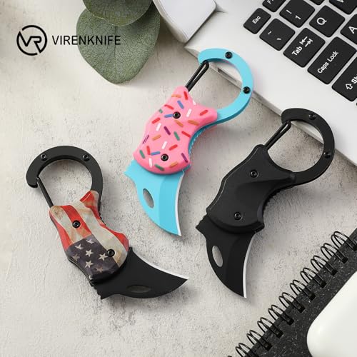 Image of VIRENKNIFE Folding Pocket Utility Knife,Small Pocket Knife with 1.38''Sharp Blade, EDC Knife for Men Women,Mini Keychain Box Cutter for Everyday Carry,Great Gift for Men (Black)