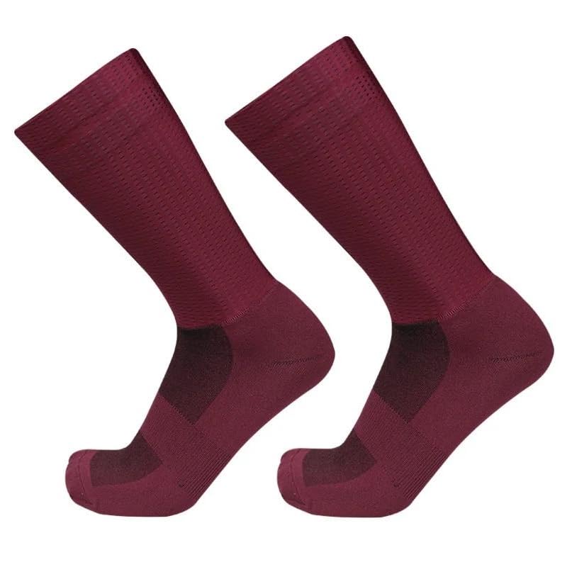 BULBEAWICK Calcetines de ciclismo Summer Aero Bike Team Calcetines de gel de sílice antideslizantes transpirables Pro Racing Sports Hombres Mujeres (Borgoña)