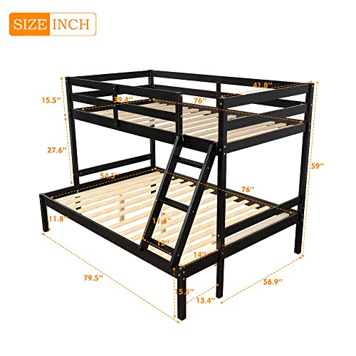 Merax Twin Over Full Bunk Bed, Solid Wood Bunk Loft Bed Frame With Guardrail, Convertible Into Two Individual Beds (Espresso) #TOP1