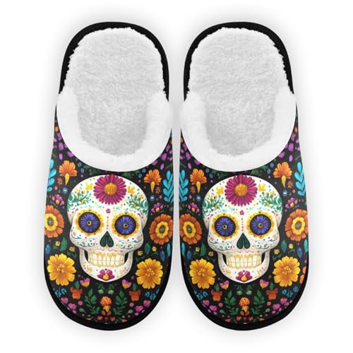 Yellow Skull Flower Slippers For Women Men Soft Memory Foam Non-Slip Hallowmas Winter Indoor House Shoes Travel Slipper - Main Image