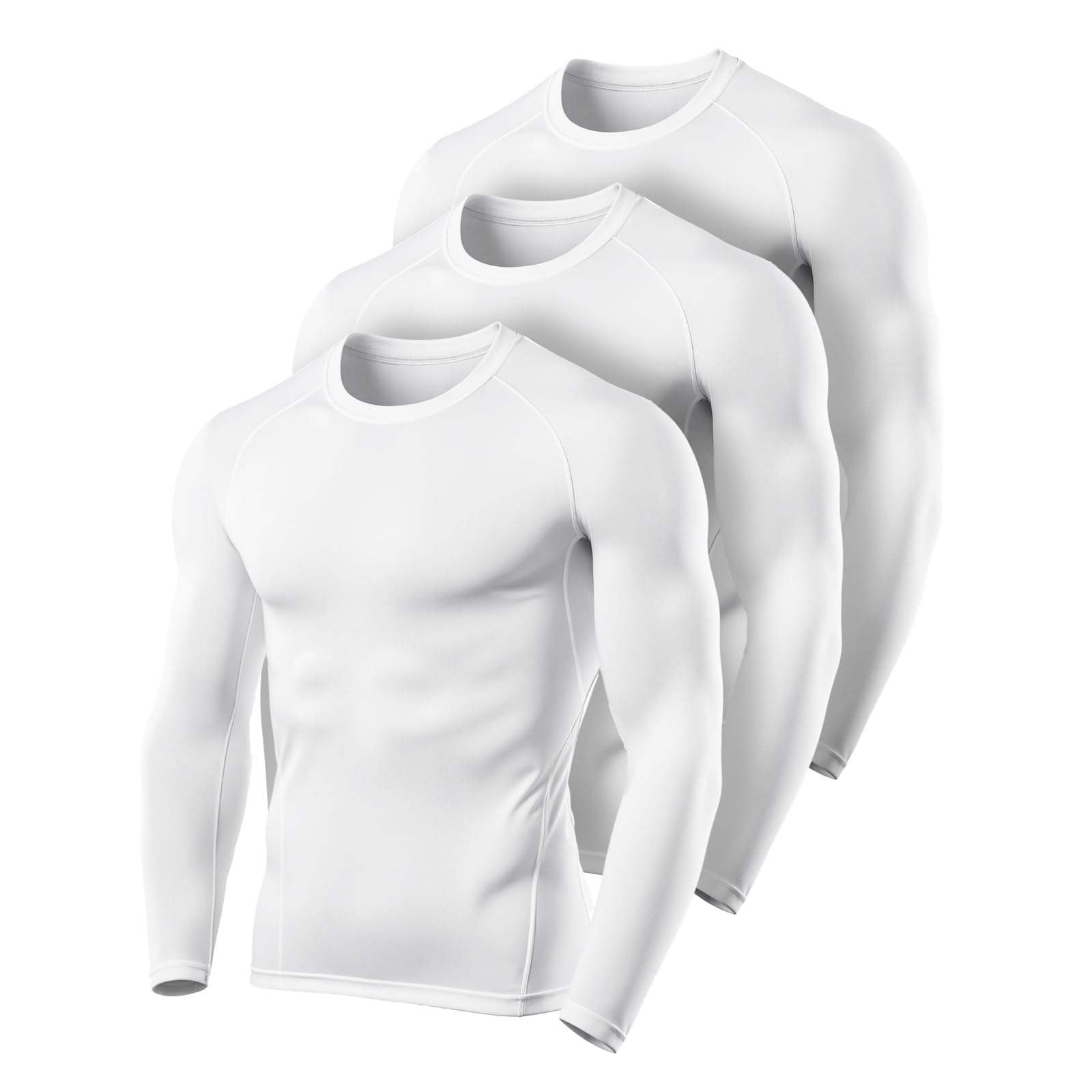 3 Pack Men's Compression Shirts Long Sleeve Athletic Base Layer Running Top UV Sun Protection Outdoor Work Out Shirts Black S