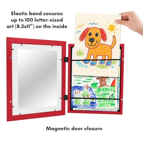 Image of Americanflat Kids Artwork Frame Changeable (Apple Red) - Magnetic Door Holds 100 Art Pieces - 8.5x11 Letter Size Display with Mat or 10x12.5 Without Mat - My Mini Masterpiece
