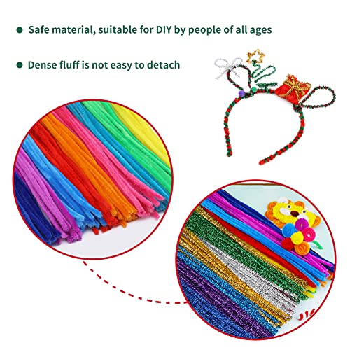 Image of Iuuidu 200PCS Pipe Cleaners Chenille Stem Mixed Glitter Color | 100Pcs Glitter +100Pcs Bright Color Craft Pipe Cleaners, Fuzzy Sticks Pipe Cleaners Bulk for Arts and Crafts Decoration