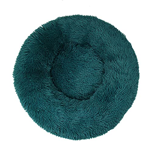 Lukery Dog Cat Donut Bed, Fluffy Plush Puppy Kitten Cuddler Round Bed, Warm and Soft Pet Cosy Anti Anxiety Beds for Small/Medium/Large Dogs (60CM,dark dark green)