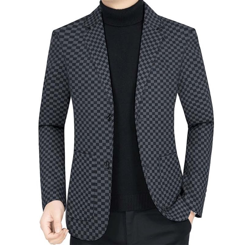 Men's Gray Plaid Casual Stretch Jacket Slim Fit Lightweight Sport Coat Two Button Suit Jackets