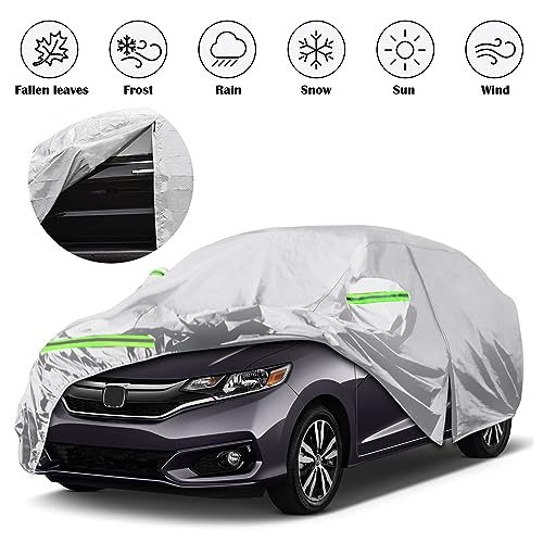 Image of Waterproof Car Cover Custom Fit for 2009-2024 Honda Fit, 6 Layers All Weather Car Covers with Zipper Door & Windproof Bands for Sun Snow Rain Dust Protection, Outdoor Indoor