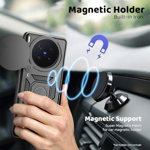 Image of Tough Armor Bumper Back Cover Case for Vivo X300 Pro 5G | Sliding Camera Cover, Kickstand & Ring Holder 360 Degree Protection Back Cover Case for Vivo X300 Pro 5G - Black