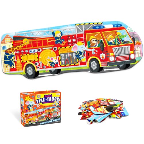 Big Red Fire Truck 4-Foot Long Jumbo Floor Puzzle - 24 Extra-Large Pieces, Fun Educational Toy for Kids Ages 3+, Durable & Easy to Assemble