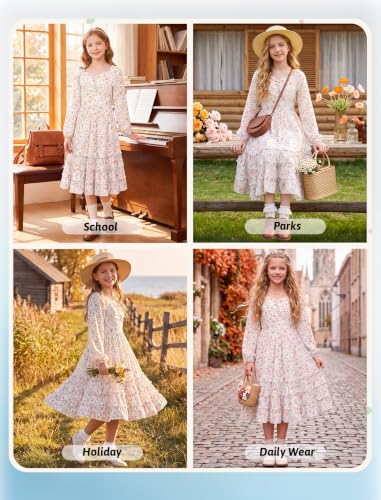 Girls Fall Long Sleeve Floral Dress Casual Ruffle Smocked Dresses Size 7-14 - 11.49 - 12.49 w/ Code + 50% Off Code VKTAJ0FP - image 4