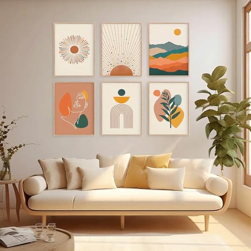 Arte de pared bohemio con sol para transformar tu pasillo con calidez naranja 6