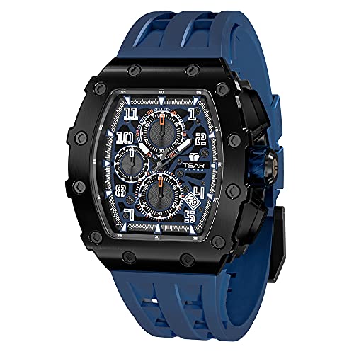 Image of TSAR BOMBA Mens Luxury Watch Watches for Men 50M Waterproof Japanese Quartz Movement Tonneau Stainless Steel Case Sapphire Glass with Chronograph Date Function Cool Unique Fashion Gift