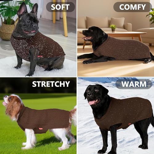 Image of KYEESE Reflective Yarn Dog Sweater for Small Medium Dog Thick Knit Pullover | Reflective for Visibility, Leash Hole for Walk, Stretchy Fit, Lightweight & Warm, Gentle on Sensitive Skin, Winter Daily Wear
