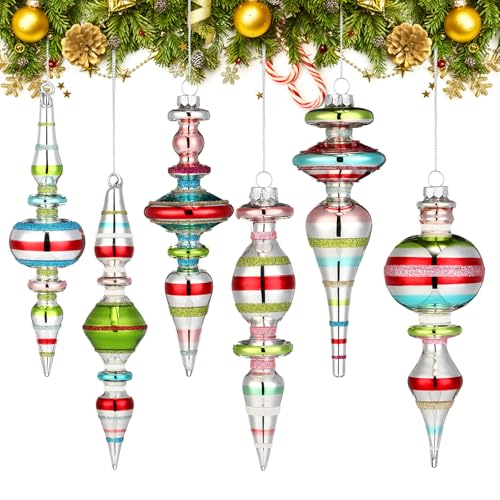 6 Pcs Vintage Glass Finial Christmas Ornaments Classic 6-6.8 Inch