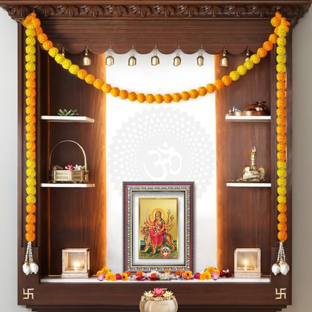 Image of DIVINITI Durga Vaishno Devi Mata Ka Darbar 24K Gold Plated Foil Wall and Tabletop Photo Frame for Home Decor, Puja Room, Luxury Gifting | DG Frame 105 S2.5 (26x20 CM)