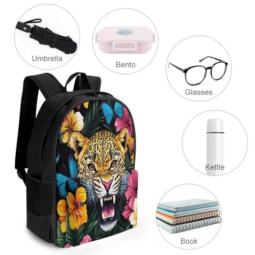 Cute Waterproof Jungle Florals Cheetah Leopard Print Bag, Backpack Easy to Storage, Lightweight Soft Bags for Outdoor Travel Work College Sports4