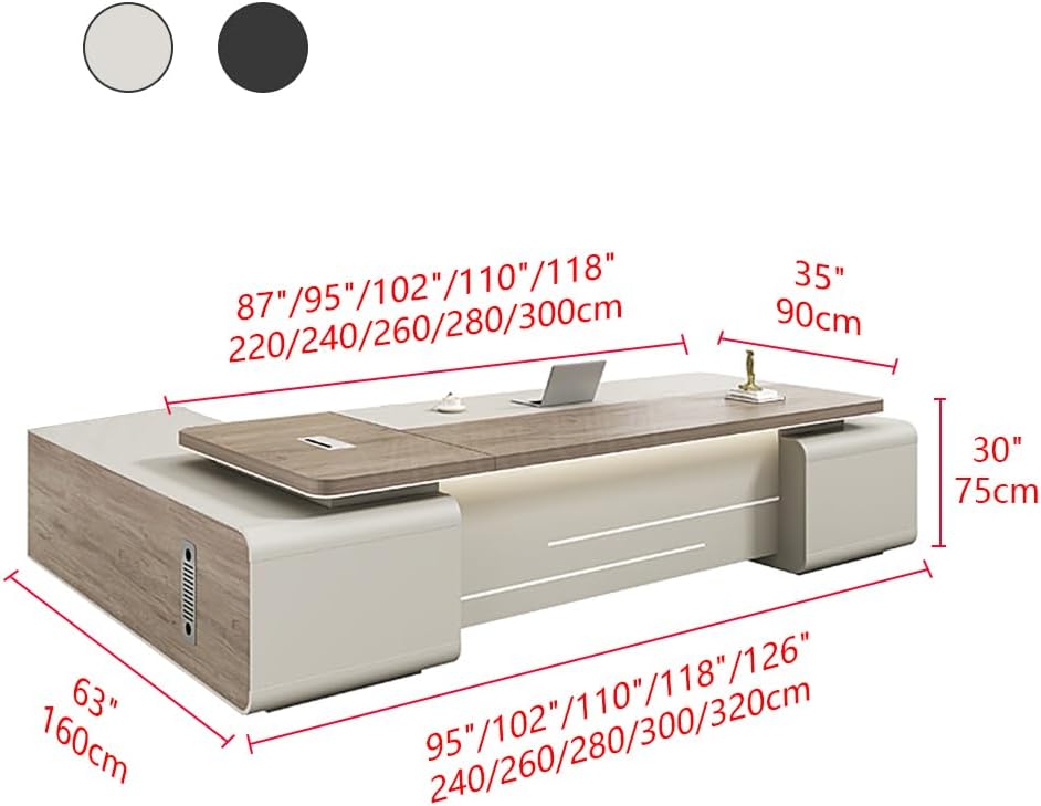 L-Shape Modern Executive Desk with Led Light Strip, Luxury L-Shape Office Executive Desk with Double Cabinets, Easy Installation (Black, 95" / 240cm) Black-right Cabinet 95"L x 63"W x 30"H