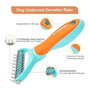 Pet Grooming Brush, 2 Sided Undercoat Rake for Dogs, Pet Deshedding and Dematting Tool with Rounded Teeth, Deshedding Brush for Pet Hair Undercoat Remover Pet Grooming Brush, 2 Sided Undercoat Rake for Dogs, Pet Deshedding and Dematting Tool with Rounded Teeth, Deshedding Brush for Pet Hair Undercoat Remover