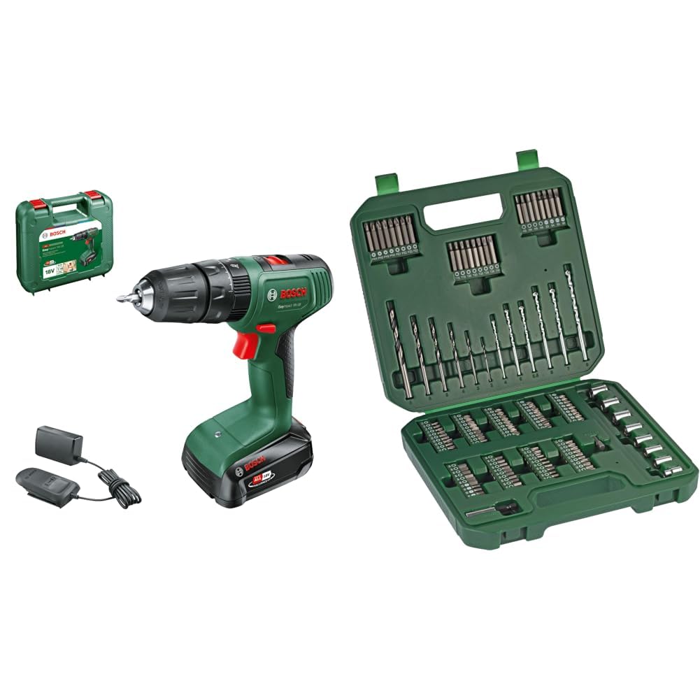 Bundle of Bosch taladro percutor a batería EasyImpact 18V-38 (1 batería de 2,5 Ah; sistema de 18 V; en maletín de transporte) + Bosch Set de iniciación, 136 uds. - Amazon Edition