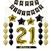 21st Birthday Decorations Party Supplies Gift for Her/Him - 21 Birthday Sash, Happy Birthday Banner, 21 Gold Number Balloons, Sparkling Hanging Swirls, Black and Gold Balloons